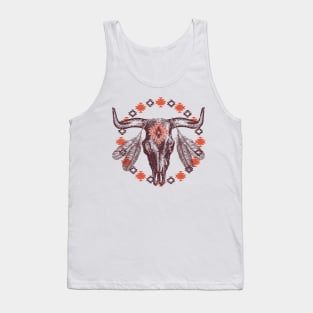 Southwestern Bull Cow Skull BOHO Feathers Aztec Tank Top